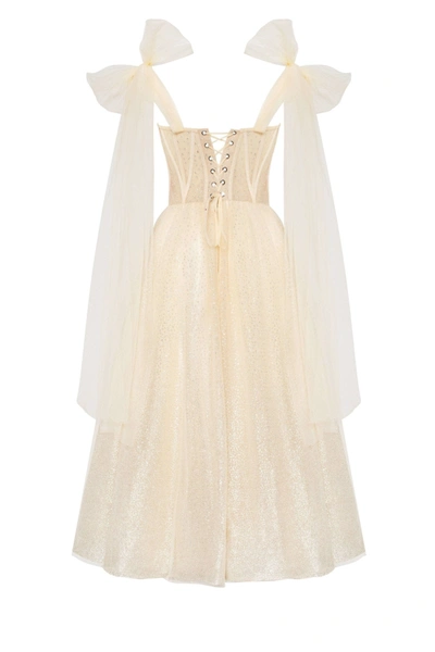 Milla Melon Sparkly Midi Tulle Dress In Melon