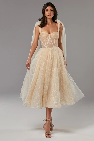 Milla Melon Sparkly Midi Tulle Dress In Melon