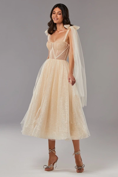 Milla Melon Sparkly Midi Tulle Dress In Melon