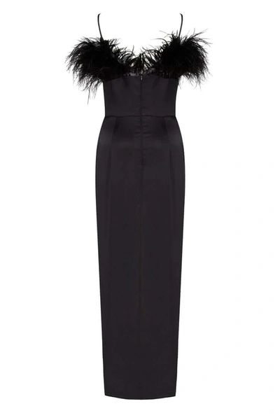 Shop Milla Black Celina Slip Midi Feathered Dress