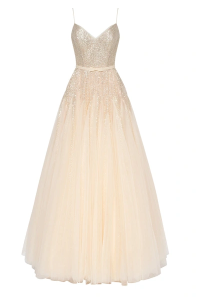 Shop Milla Melon Fitted Maxi Tulle Dress Sprinkled With Glitter
