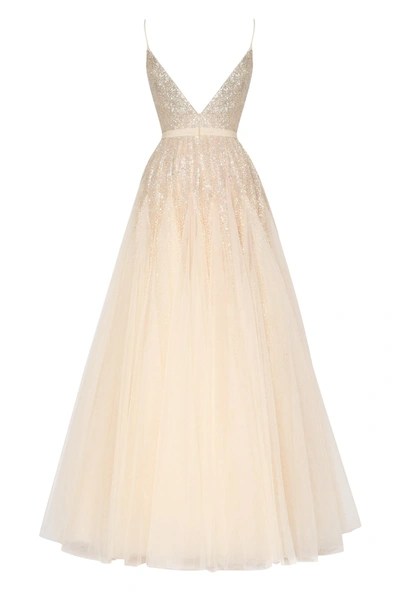 Shop Milla Melon Fitted Maxi Tulle Dress Sprinkled With Glitter
