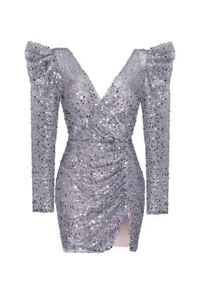 Milla Silver Metallic Long-sleeve Sequined Mini Dress In Silver
