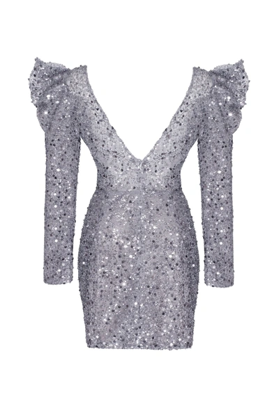 Shop Milla Silver Metallic Long-sleeve Sequined Mini Dress