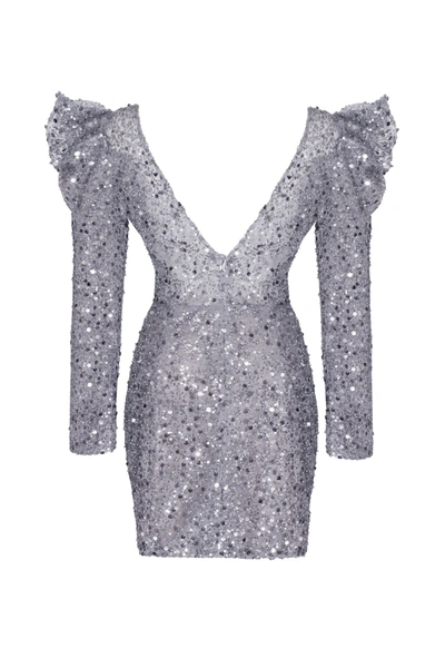 Milla Silver Metallic Long-sleeve Sequined Mini Dress In Silver