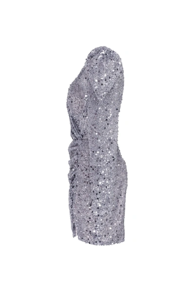 Milla Silver Metallic Long-sleeve Sequined Mini Dress In Silver