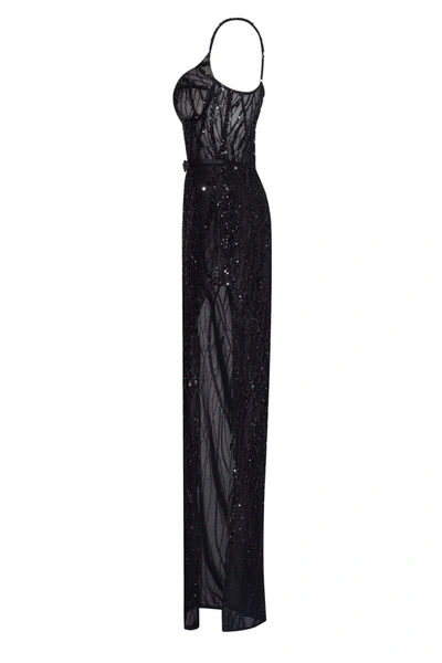 Milla Astonishing Sequined Maxi Gown On Spaghetti Straps In Black