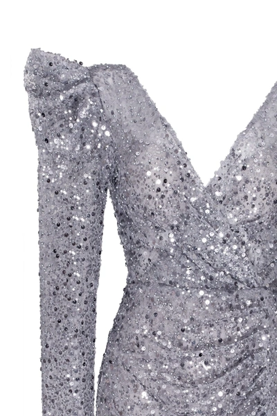Milla Silver Metallic Long-sleeve Sequined Mini Dress In Silver