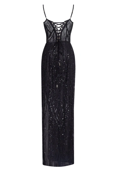 Milla Astonishing Sequined Maxi Gown On Spaghetti Straps In Black