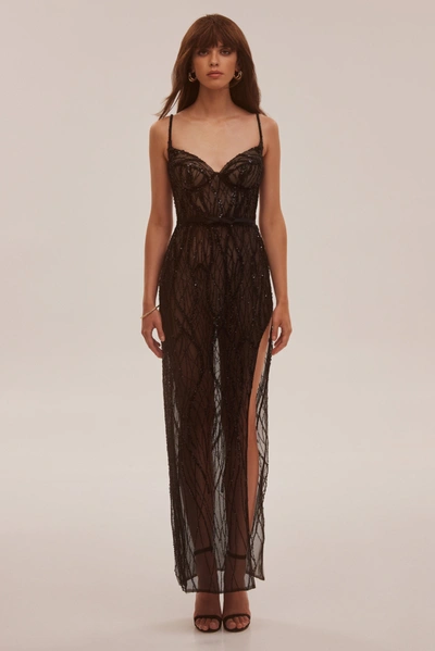 Milla Astonishing Sequined Maxi Gown On Spaghetti Straps In Black
