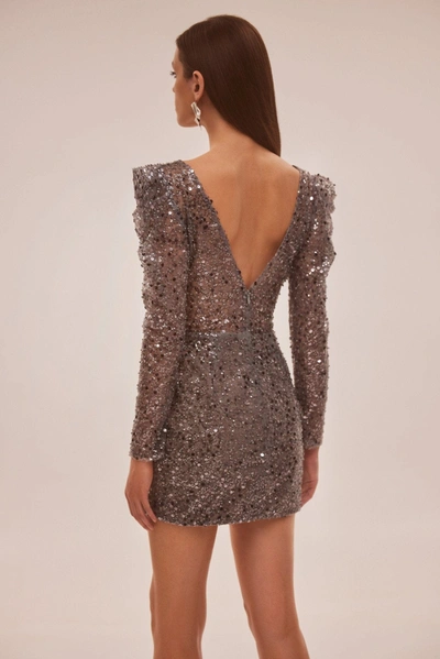 Milla Silver Metallic Long-sleeve Sequined Mini Dress In Silver