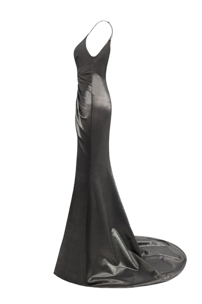 Milla Smoky Fitted Maxi Dress With High Slit In Gray