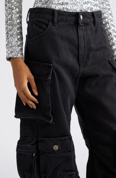 Shop Attico Fern Denim High Waist Denim Cargo Pants In Black