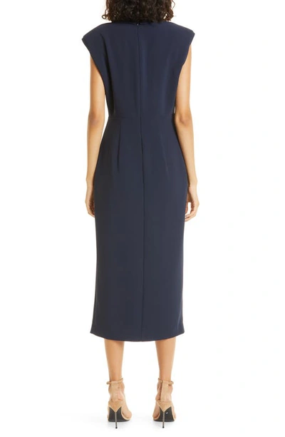 Shop Cinq À Sept Tori Drape Padded Shoulder Dress In Navy