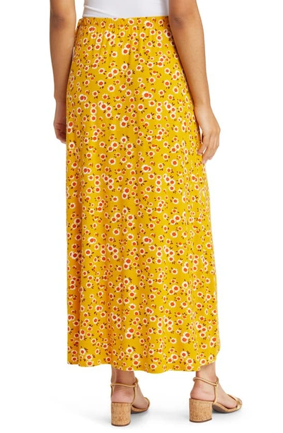 Shop Loveappella Floral Jersey Faux Wrap Skirt In Sunflower