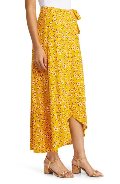Shop Loveappella Floral Jersey Faux Wrap Skirt In Sunflower
