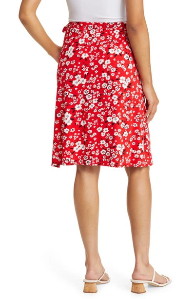 Shop Loveappella Floral Print Faux Wrap Skirt In Red