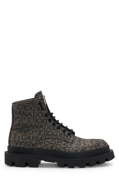 Shop Dolce & Gabbana High Trekking Logo Jacquard Boot In Brown