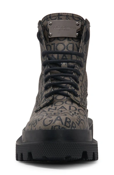 Shop Dolce & Gabbana High Trekking Logo Jacquard Boot In Brown