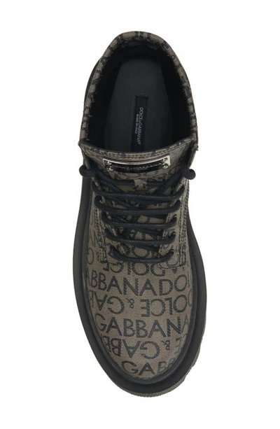 Shop Dolce & Gabbana High Trekking Logo Jacquard Boot In Brown