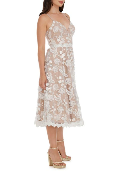 Shop Dress The Population Tahani Floral Embroidered Fit & Flare Midi Dress In White/ Nude