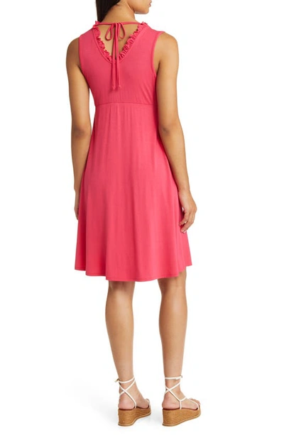 Shop Loveappella Ruffle Neck Empire Waist Dress In Coral