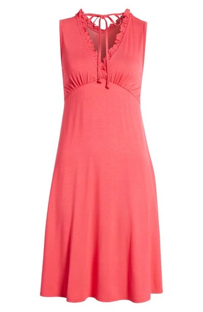 Shop Loveappella Ruffle Neck Empire Waist Dress In Coral