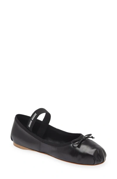 Shop Miu Miu Lea Logo Ballerina Flat In Black