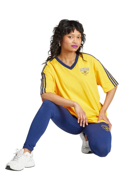 Shop Adidas Originals Lifestyle V-neck Oversize Cotton T-shirt In Crew Yellow