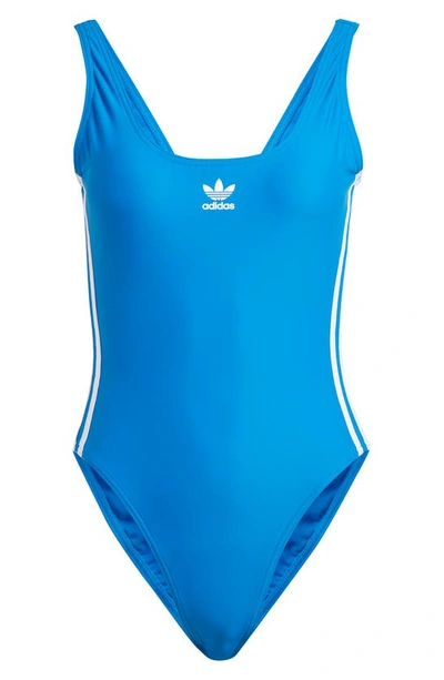 Shop Adidas Originals Adicolor 3-stripe One-piece Swimsuit In Bluebird
