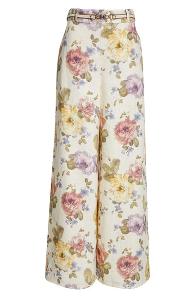 Shop Zimmermann Floral Wide Leg Linen Pants In Cream Multi Floral
