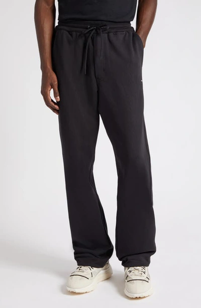 Shop Y-3 Ft Drawstring Organic Cotton Fleece Straight Leg Pants In Black