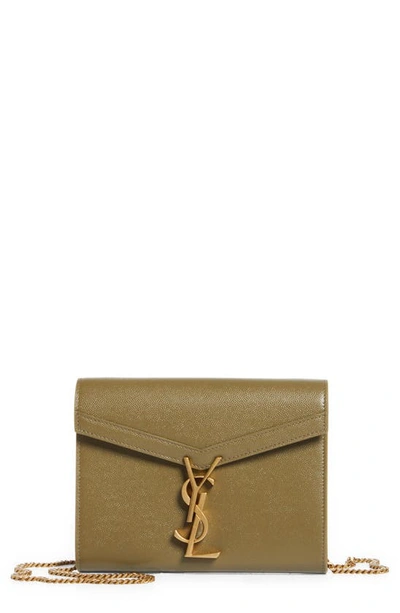 Shop Saint Laurent Cassandra Leather Wallet On A Chain In Vert Kaki