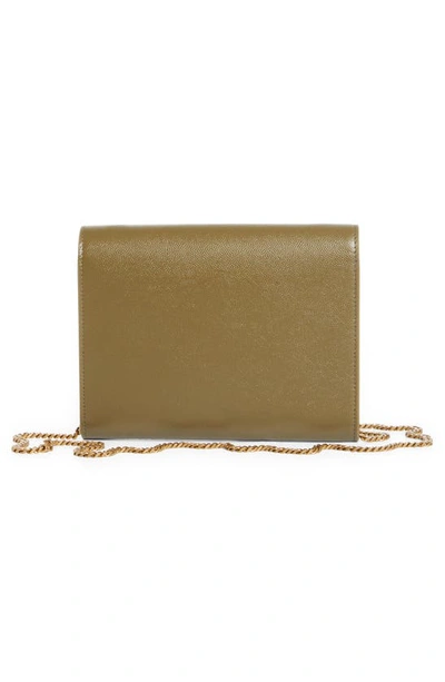 Shop Saint Laurent Cassandra Leather Wallet On A Chain In Vert Kaki
