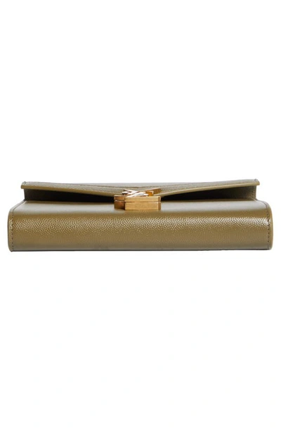 Shop Saint Laurent Cassandra Leather Wallet On A Chain In Vert Kaki