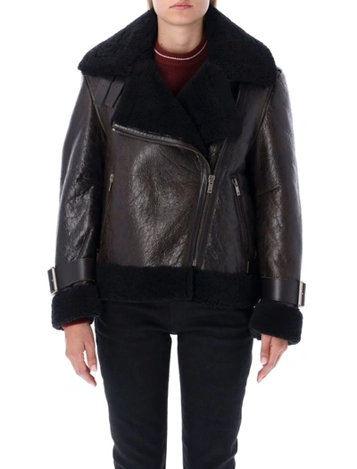 Shop Golden Goose Fosca Curly Shearling Jacket In Chicory Coffee/black