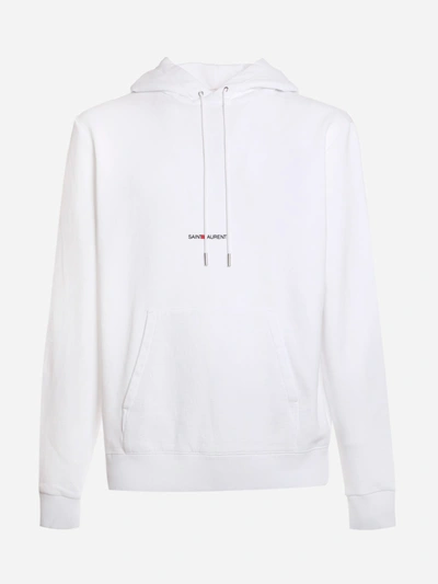 Shop Saint Laurent Cotton Sweatshirt With Logo Print In White