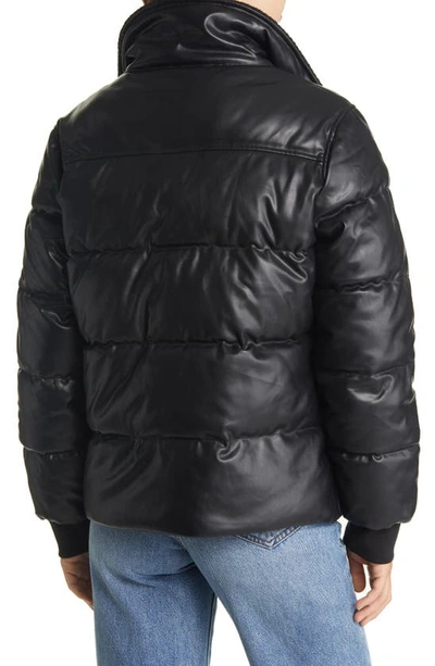 Shop Sam Edelman Faux Leather Puffer Jacket With Ribbed Collar In Black