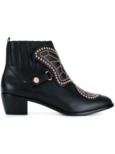 Sophia Webster Karina Butterfly Studded Leather Booties In Black