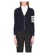 Thom Browne Milano Classic V Neck Fine Merino Wool Cardigan In Navy W/ Winter White
