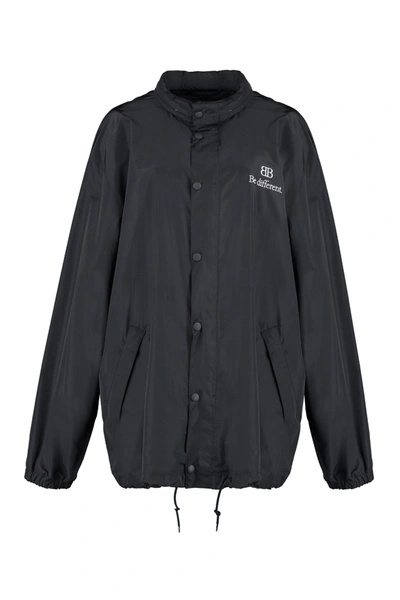 Shop Balenciaga Embroidered Windbreaker-jacket In Black