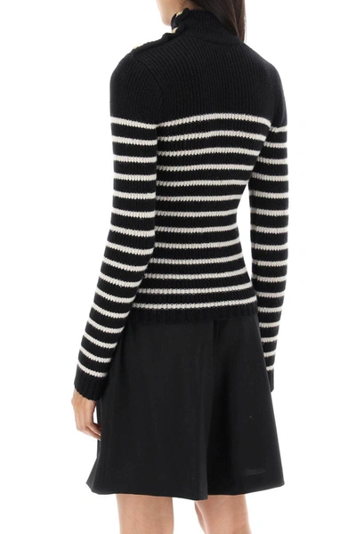 Shop Balmain Striped Sweater With Logo Patch In Multicolor