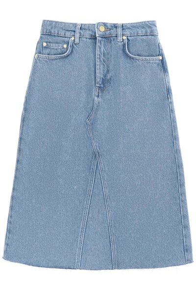 Shop Ganni Denim Midi Skirt In Blue
