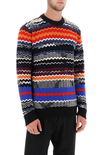 Shop Missoni Sport Missoni Crew-neck Sweater With Multicolor Herringbone Motif
