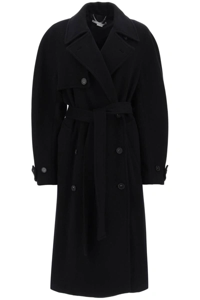Shop Stella Mccartney Double-breasted Wool Trench Coat In Black