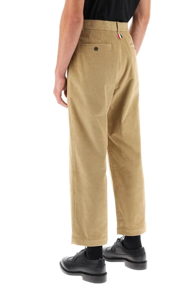 Shop Thom Browne Cropped Pants In Corduroy In Beige