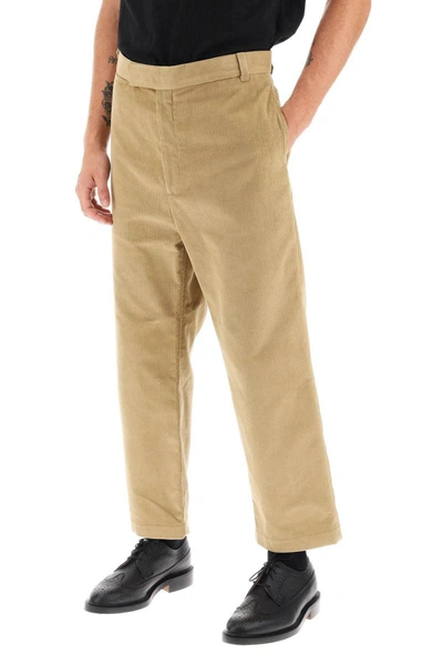 Shop Thom Browne Cropped Pants In Corduroy In Beige