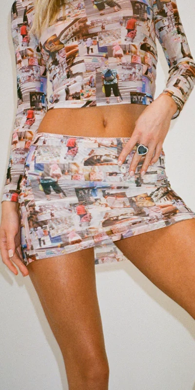 Sandy Liang Jed Mood Board Print Micro Miniskirt