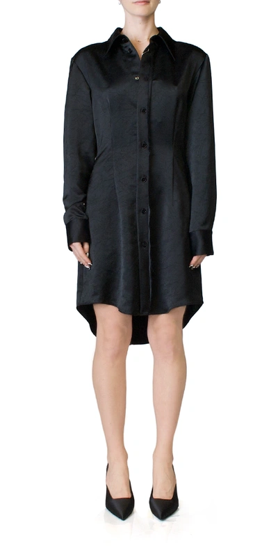 Shop Mm6 Maison Margiela Silky Button Front Dress Black