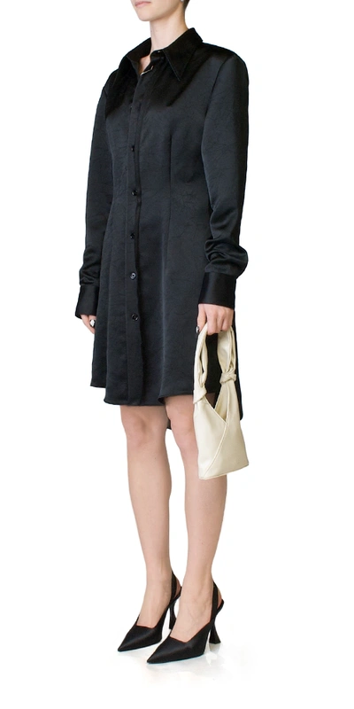 Shop Mm6 Maison Margiela Silky Button Front Dress Black